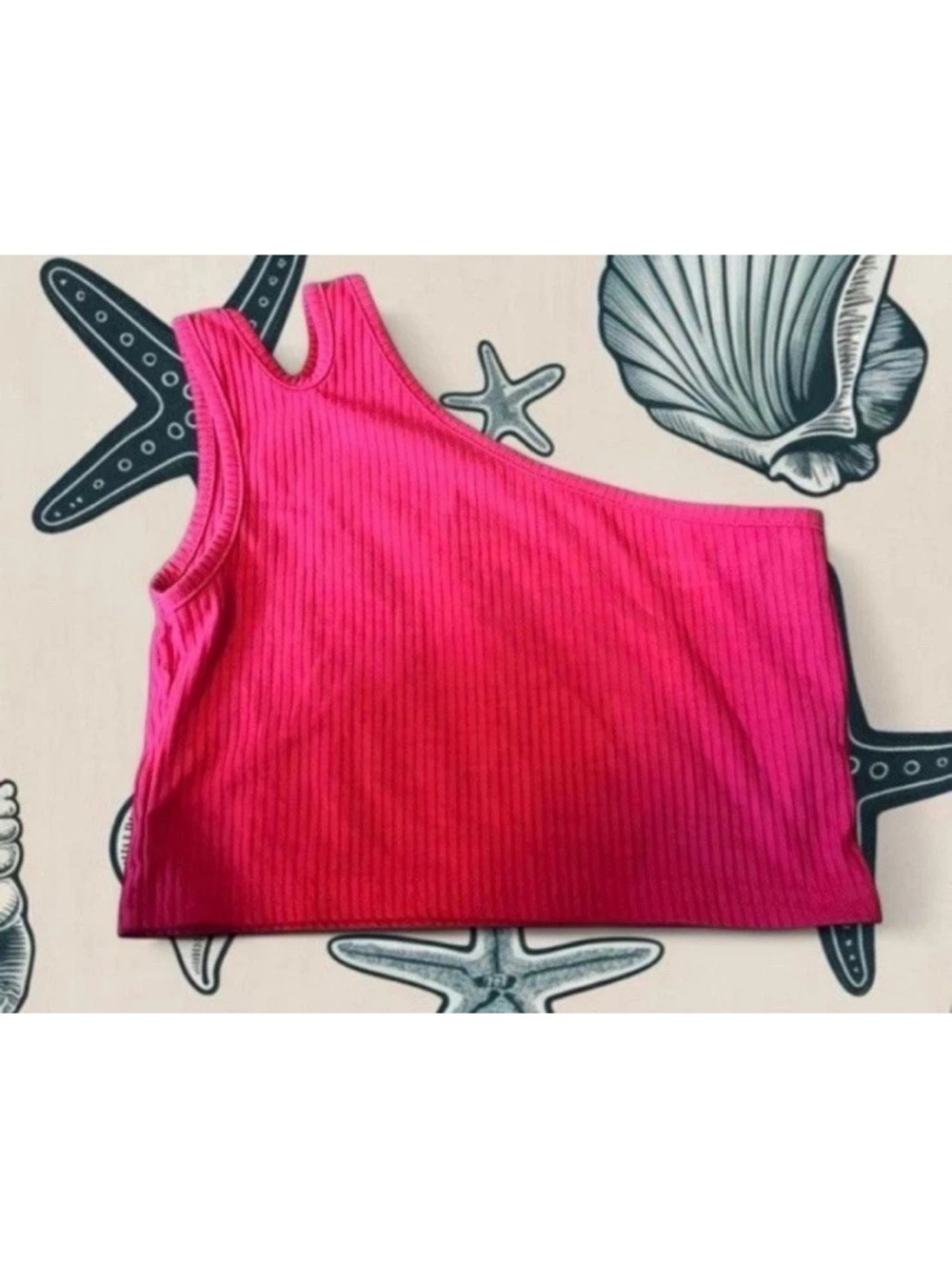 Girls' One-Shoulder Ribbed Tank Top - Hot Pink